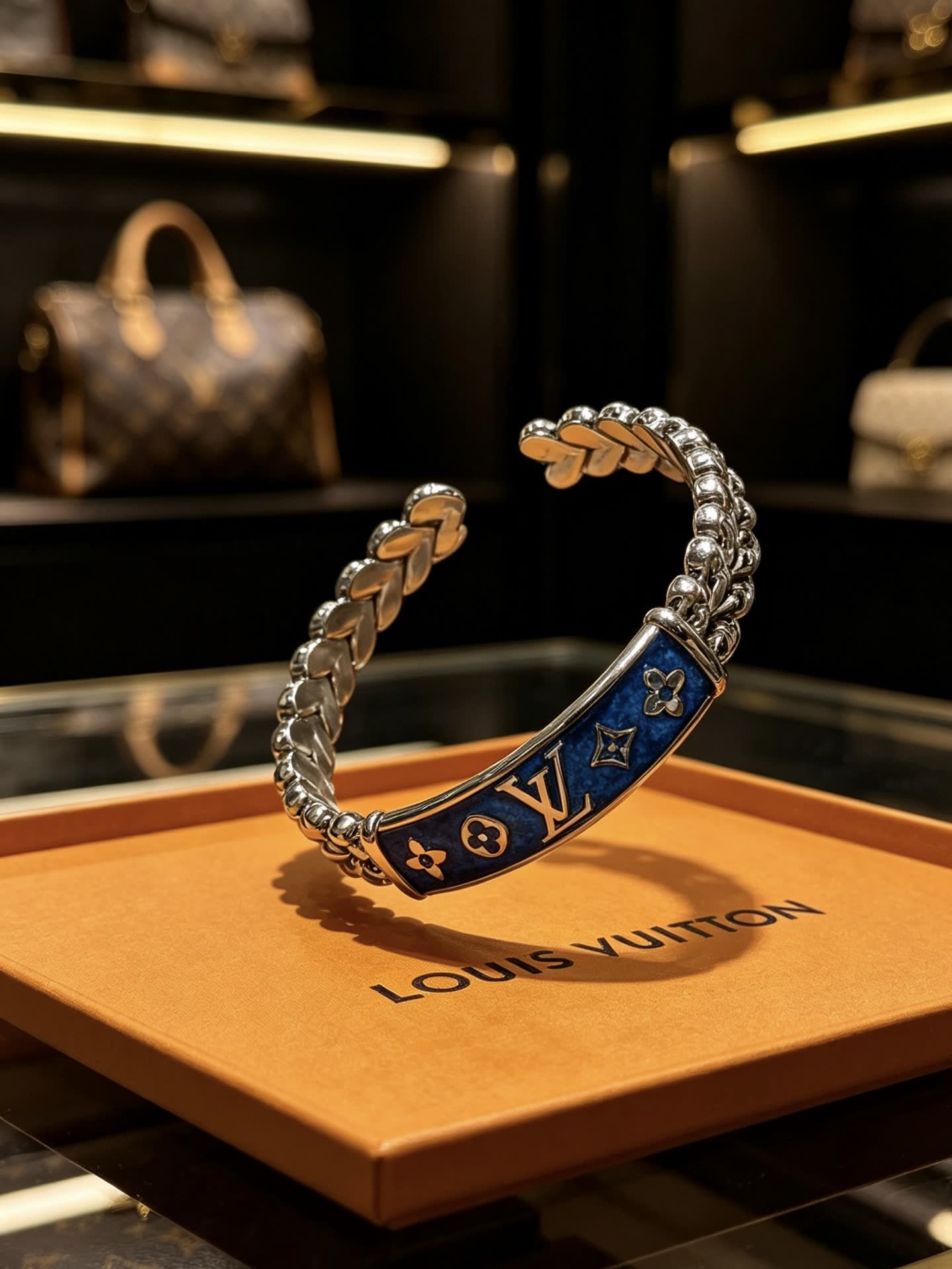 Louis Vuitton Silver Blue Enamel Bracelet